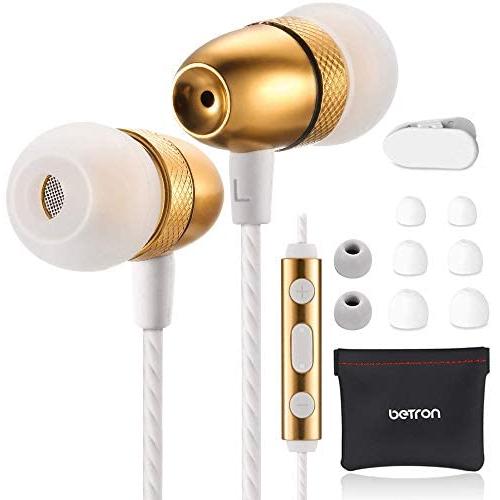 Betron ELR50 Earphones, in Ear Headphones with Mic and Remote Control, Noise Isolating Earbuds, Bass Driven Sound, Premium Audio Quality, Compatible with iPhone and Android Devices, Gold