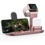 OLEBR 3 in 1 Charging Stand Compatible with iWatch Series 5/4/3/2/1, AirPods and iPhone 11/Xs/X Max/XR/X/8/8Plus/7/7 Plus /6S /6S Plus(Original Charger & Cables Required) Rose Gold