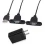 USB 2.0 Male to Dual Female Charging Extension Cable, Furniture nightstand USB Charging Port, Panel Mount Cable with Screw Hole 5ft (1 pc and Adapter)
