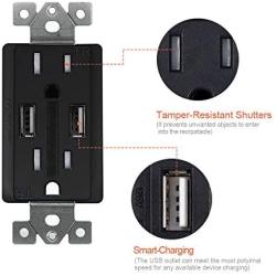 SZICT USB Outlet, 4.2A Electrical Outlet for iPhone XR/X/8, Samsung Galaxy S9/S8/S7 & other Smartphones, UL Listed, ETL Certified, 15A Tamper Resistant Duplex Receptacle with SS outlet cover, 4 Pack