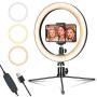 LED Ring Light 10" with Tripod Stand & Phone Holder for Live Streaming & YouTube Video, Dimmable Desk Makeup Ring Light for Photography, Shooting with 3 Light Modes & 10 Brightness Level