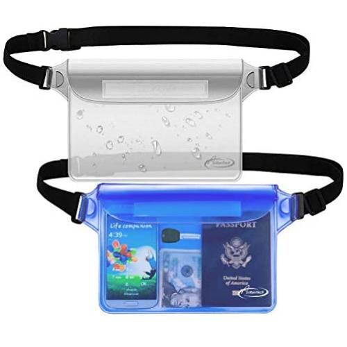 AiRunTech Waterproof Pouch with Waist Strap (2 Pack) | Best Way to Keep Your Phone and Valuables Safe and Dry | Perfect for Boating Swimming Snorkeling Kayaking Beach Pool Water Parks