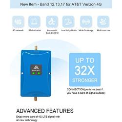 AT&T Verizon Cell Phone Signal Booster for Home/Office - Boost 4G LTE Data Dual 700MHz Band 12/17/13 Cell Phone Booster Repeater - 65dB ATT T-Mobile Mobile Signal Booster Amplifier & Powerful Antenna