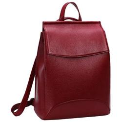 Heshe Womens Leather Backpack Casual Style Flap Backpacks Daypack for Ladies (Wine-R)