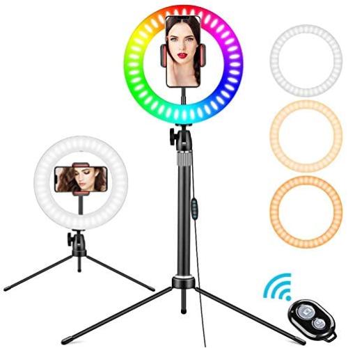 10" Selfie Ring Light with Stand Phone Holder Adjustable Desk LED Light with Bluetooth Remote Shutter for Live Streaming/Makeup/Photography/YouTube