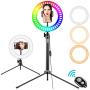 10" Selfie Ring Light with Stand Phone Holder Adjustable Desk LED Light with Bluetooth Remote Shutter for Live Streaming/Makeup/Photography/YouTube