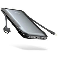 Cell Phone External Battery Packs TG90 10000mAh Power Bank with Built in Cable Portable Charger Battery Backup Compatible with iPhone iPad Android Phone Power Packs
