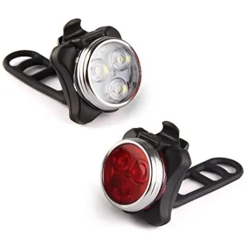 Ascher USB Rechargeable Bike Light Set,Super Bright Front Headlight and Rear LED Bicycle Light,650mah Lithium Battery,4 Light Mode Options(2 USB cables and 4 Strap Included) Ascher USB Rechargeable Bike Light Set,Super Bright Front Headlight and Rear LED Bicycle Light,650mah Lithium Battery,4 Light Mode Options(2 USB cables and 4 Strap Included)
