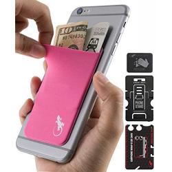 Phone Wallet - Adhesive Card Holder - Cell Phone Pouch - Stick on Lycra Pocket by Gecko - Carry Credit Cards and Cash - RFID Protection Sleeve – Pink