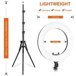 Emart 18 inch LED Ring Light with Tripod Stand, 65W Adjustable Color Temperature 3200 k to 5500 k Makeup Ringlights with Phone Holder, Carrying Bag, Soft Tube, Bluetooth for Camera, YouTube