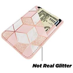 uCOLOR Phone Card Holder PU Leather Wallet Pocket Credit Card ID Case Pouch 3M Adhesive Sticker on iPhone Samsung Galaxy Android Smartphones (Rose Gold Glitter White Marble)