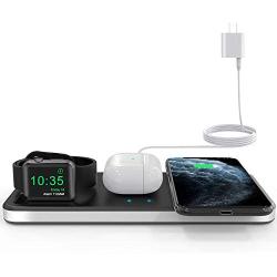 Yestan Wireless Charging Station Wireless Charger Dock Compatible with Apple Watch 5 4 3 2 1, AirPods Pro Airpods and iPhone SE 11 11 pro 11 Pro Max Xs X Max XR X 8 8Plus Samsung, DC Adapter Included