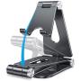 Foldable Cell Phone Stand, OMOTON Adjustable Aluminum Desktop Phone Holder Cradle Dock Compatible with iPhone Se 2/11 Pro Max/11 Pro/11, Samsung Note 10 Plus/S20 and Other Devices (4-9.7"), Black