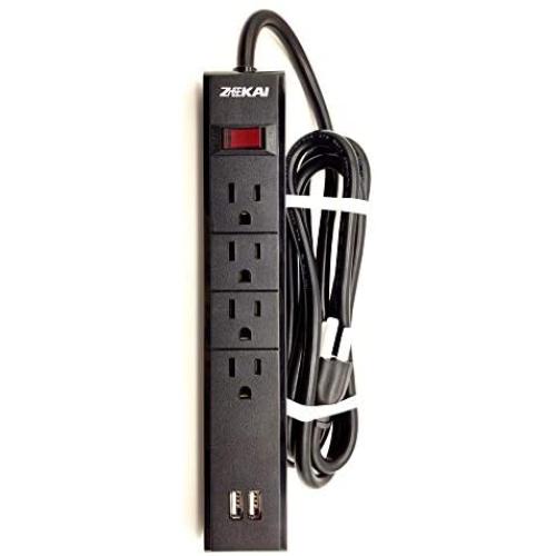 ZEKAI US Socket,Power Strip,4 Outlet,2.4A 2-Port USB Ports,5.9-Ft 14AWG 3C Long Extension Cord,Overcurrent Protection, Overload Protection.