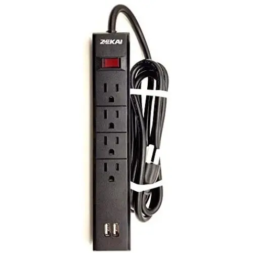 ZEKAI US Socket,Power Strip,4 Outlet,2.4A 2-Port USB Ports,5.9-Ft 14AWG 3C Long Extension Cord,Overcurrent Protection, Overload Protection. ZEKAI US Socket,Power Strip,4 Outlet,2.4A 2-Port USB Ports,5.9-Ft 14AWG 3C Long Extension Cord,Overcurrent Protection, Overload Protection.