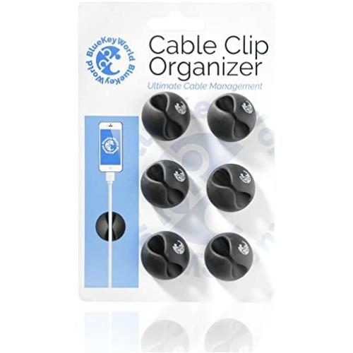 Cable Clips - Cord Organizer - Cable Management - Wire Holder System - 6 Pack Adhesive Cord Hooks - Home, Office, Cubicle, Car, Nightstand, Desk Accessories - Gift Ideas Men, Women, Dad, Mom, Him, Her