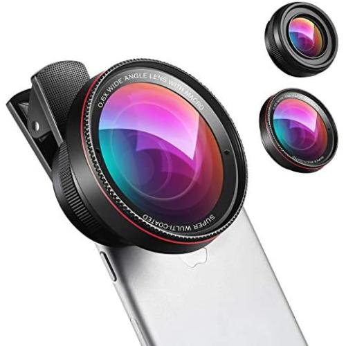 (New) Phone Camera Lens, 0.6X Super Wide Angle Lens, 15X Macro Lens, 2 in 1 Clip-On Cell Phone Lens Kit for iPhone, Samsung, Other Smartphones