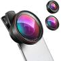 (New) Phone Camera Lens, 0.6X Super Wide Angle Lens, 15X Macro Lens, 2 in 1 Clip-On Cell Phone Lens Kit for iPhone, Samsung, Other Smartphones