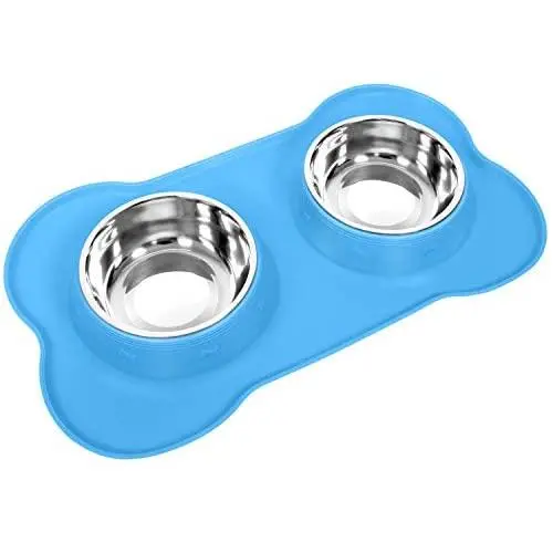 UPSKY Dog Cat Bowls Stainless Steel Double Dog Food and Water Bowls with No-Spill No-Skid Silicone Mat, Pet Feeder Bowls Small Puppy Bowl for Small Dogs Cats UPSKY Dog Cat Bowls Stainless Steel Double Dog Food and Water Bowls with No-Spill No-Skid Silicone Mat, Pet Feeder Bowls Small Puppy Bowl for Small Dogs Cats