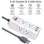 Power Strip, POWSAF Surge Protector with 6-Outlet(3-Sided) and 3 USB Ports(5V/3.4A, 17W), 5-Ft(1250W/10A) Extension Cord, White