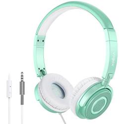 On Ear Headphones with Mic, Vogek Lightweight Portable Fold-Flat Stereo Bass Headphones with 1.5M Tangle Free Cord and Microphone-Green