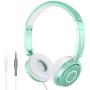 On Ear Headphones with Mic, Vogek Lightweight Portable Fold-Flat Stereo Bass Headphones with 1.5M Tangle Free Cord and Microphone-Green