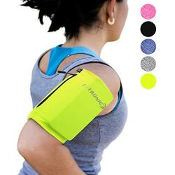 Phone Armband Sleeve: Running & Jogging High Visibility Cellphone Holder in Fluorescent Yellow to be Seen at Night. Reflective Gear & Safety Accessories for Women & Men & Kids. Fits ALL Phones (SMALL)