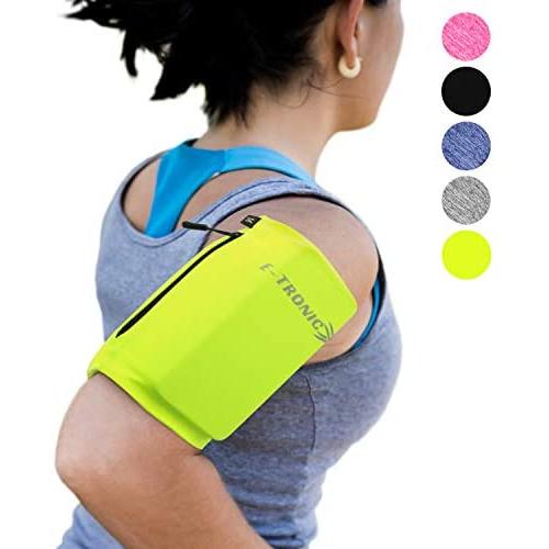 Phone Armband Sleeve: Running & Jogging High Visibility Cellphone Holder in Fluorescent Yellow to be Seen at Night. Reflective Gear & Safety Accessories for Women & Men & Kids. Fits ALL Phones (SMALL)