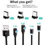 Magnetic Charging Cable (4 Pack,3ft/3ft/6ft/6ft), ZRSE 3-in-1 Nylon Braided Cord, Compatible with Mirco USB, Type C Smartphone and i-Product Device (4Pack 9tips)