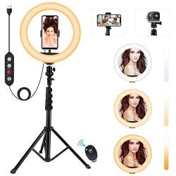 Fostoy LED Ring Light, 10" Selfie Ring Light with Tripod Stand and Phone Holder, Camera Circle Ringlight for Live Streaming, YouTube Video, Photography, and Makeup (Black)