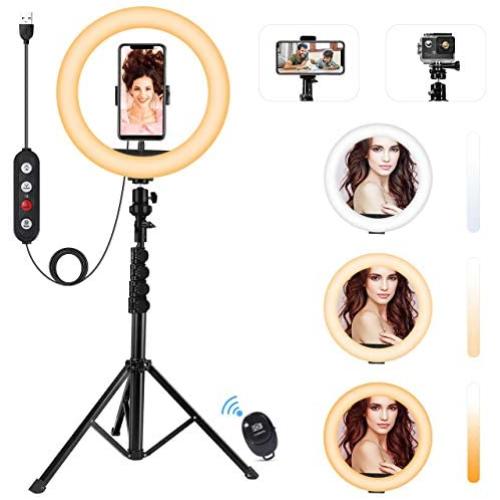 Fostoy LED Ring Light, 10" Selfie Ring Light with Tripod Stand and Phone Holder, Camera Circle Ringlight for Live Streaming, YouTube Video, Photography, and Makeup (Black)