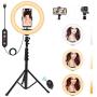 Fostoy LED Ring Light, 10" Selfie Ring Light with Tripod Stand and Phone Holder, Camera Circle Ringlight for Live Streaming, YouTube Video, Photography, and Makeup (Black)