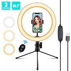 Ring Light,10.2" LED Ring Light with Stand and Phone Holder,Desktop Ring Light for Phone,3 Light Modes 10 Brightness,Dimmable Beauty Fill Ringlight for YouTube Video/Live Stream/Makeup/Photography