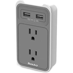 Huntkey 2-Outlet Wall Mount Cradle with Dual 2.1 AMP USB Charging Ports, SMD407