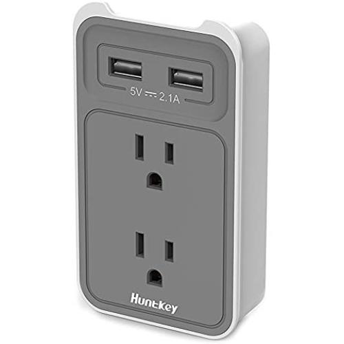 Huntkey 2-Outlet Wall Mount Cradle with Dual 2.1 AMP USB Charging Ports, SMD407