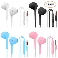 SIKAMARU Headphone Heavy Bass Stereo Earphones Earbuds with Remote & Microphon,Laptops,Gaming Noise Isolating Tangle Free Headsets in Ear Headphones 4 Pairs