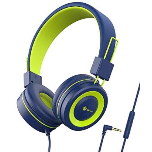iClever Kids Headphones - Wired Headphones Kids, Adjustable Headband, Stereo Sound, Foldable, Untangled Wires, 3.5mm Aux Jack, 94dB Volume Limited - Childrens Headphones on Ear, Blue (Blue)