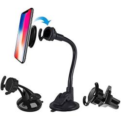 LEWOTE Universal Car Phone Mount[Dashboard/Windshield/Air Vent Cell Phone Holder 3in1][Strong Suction Cup][Gift 2Pcs Collapsible Grip]