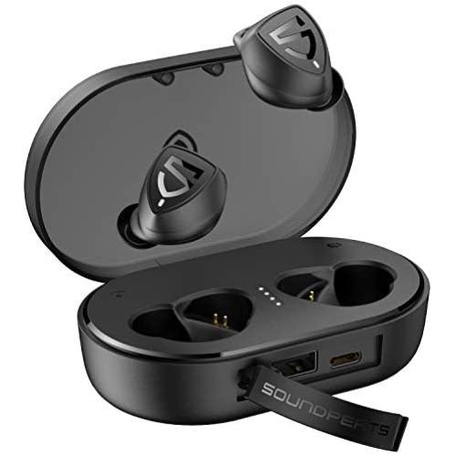 SOUNDPEATS TrueShift2 Wireless Earbuds with 3000mAh Charging Case, IPX7 Waterproof Bluetooth Headphones, Touch Control, 100H Playtime, Sports Earphones with Ear Fins, Input (USB C)/Output Charging