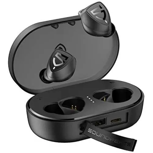 SOUNDPEATS TrueShift2 Wireless Earbuds with 3000mAh Charging Case, IPX7 Waterproof Bluetooth Headphones, Touch Control, 100H Playtime, Sports Earphones with Ear Fins, Input (USB C)/Output Charging