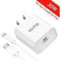 Quntis 30W iPhone Fast Charger iPad Charger, USB C Wall Charger Adapter Charging Block with 6FT C to Lightning Cable[MFi Certified] for iPhone 11 Pro Se XR XS Max X 8 Plus iPad Pro 7 Air 3 Mini 5