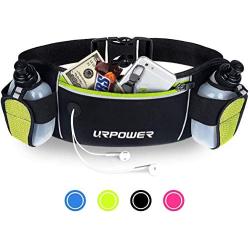 URPOWER Running Belt Multifunctional Zipper Pockets Water Resistant Waist Bag, with 2 Water Bottles Waist Pack for Running Hiking Cycling Climbing and for 6.1 inches Smartphones