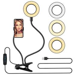 DAVID ROCCO Selfie Ring Light with Flexible Goose Neck Phone Clip 3 Light Modes and 10 Brightness LED Ring Light Compatible with Smart Phone for YouTube, Facebook, Live Stream, Makeup