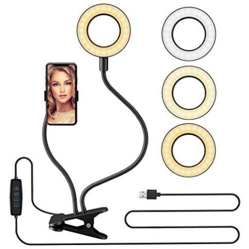 DAVID ROCCO Selfie Ring Light with Flexible Goose Neck Phone Clip 3 Light Modes and 10 Brightness LED Ring Light Compatible with Smart Phone for YouTube, Facebook, Live Stream, Makeup