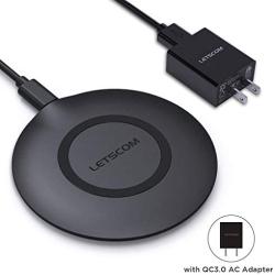 LETSCOM Wireless Charger,Qi-Certified 15W Fast Wireless Charging Pad with QC3.0 AC Adapter,Compatible with iPhone 11/11 Pro/XS Max/XR/XS/X/8/8+/Airpods,Galaxy Note 10/Note 10+/S10/S10+/S9/S8