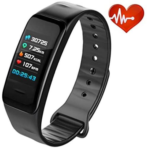 CADIC Fitness Tracker for Men and Women with Heart Rate Sleep Monitor Step Calorie Counter IP67 Waterproof Black