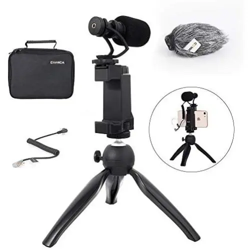 Comica Smartphone Video Rig Kit CVM-VM10-K2 Mini Tripod with Cardioid Directional Shotgun Video Microphone for iPhone 7 8 Plus XS max XR 11,Samsung S9 S10,LG Android Phones etc.(1/4&quot Jack)