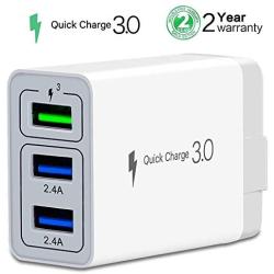 Wall Charger Fast Adapter,[ QC 3.0 + 2 USB ] Fast Wall Charger 3 Ports Tablet iPad Phone Fast Charger Adapter Quick Charge 3.0 Travel Plug Compatible Samsung, LG, HTC, iPhone More (1 Pack White)