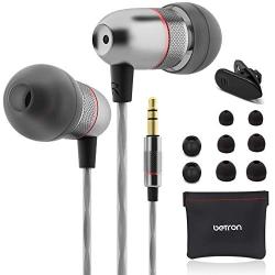 Betron ELR50 Noise Isolating Earphones, in Ear Earbud Headphones with Carry Case, Enhanced Bass Sound with 3 Different Sized Earbuds, Compatible with iPhone, iPad, Samsung and Mp3 Players, Black