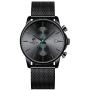 GOLDEN HOUR Mens Watches Fashion Sport Quartz Analog Black Mesh Stainless Steel Waterproof Chronograph Wrist Watch, Auto Date in Blue/Red/Gold Hands